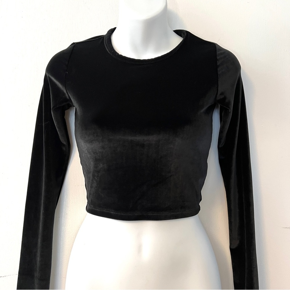 Black Velvet Long-Sleeve Crop Top